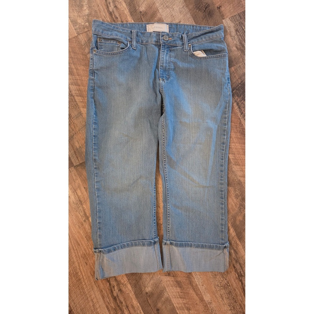 Merona Womens Light Wash Cuffed Cropped Jeans Straight Leg Denim Blue Capris